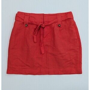 Banana Republic Skirt Orange Coral Belted Short Straight Linen Blend